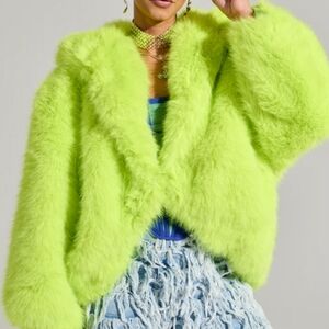 Neon Lime Plush Faux Fur Jacket